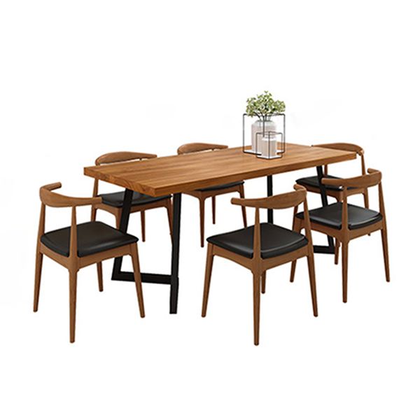Pine Wood Top Dining Table Modern Rectangle Table with Sled Base
