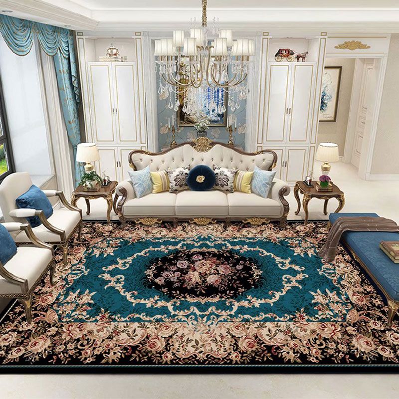 Persian Medallion Pattern Carpet Polyester Area Rug Non-Slip Backing Indoor Rug for Living Room