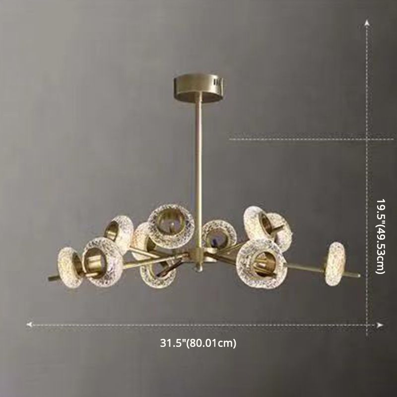 Crackled Crystal Glass Rings Pendant Lighting Postmodern Brass Finish Chandelier for Diner