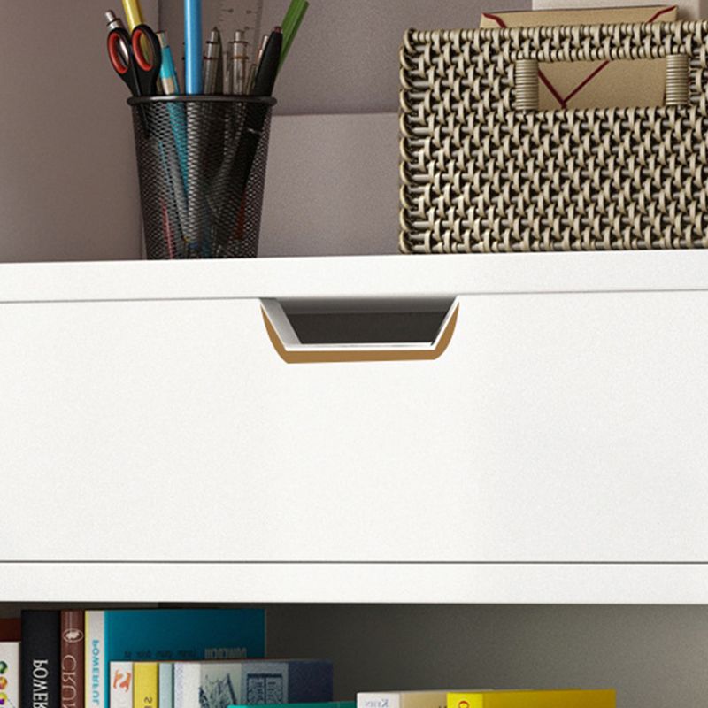 Standard Engineered Wood Bookshelf Contemporary Open Back Bookcase with Drawers
