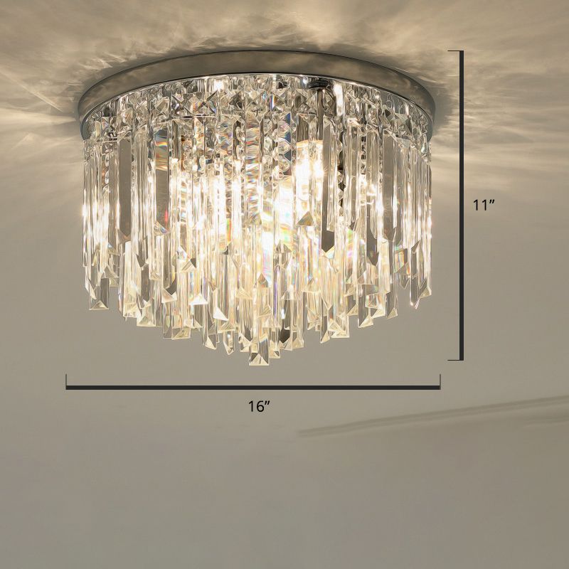 Round Bedroom Flushmount Lighting Clear Crystal Icicles Modern Ceiling Mounted Light