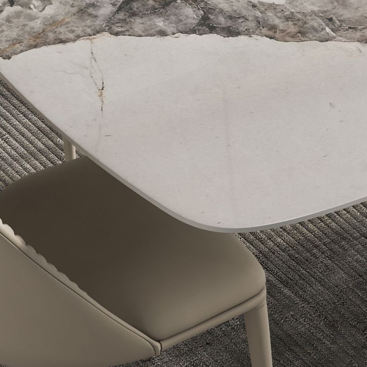 Rechteck gesinterte Stein Esstisch Moderner Tisch mit grauem Metallpodest