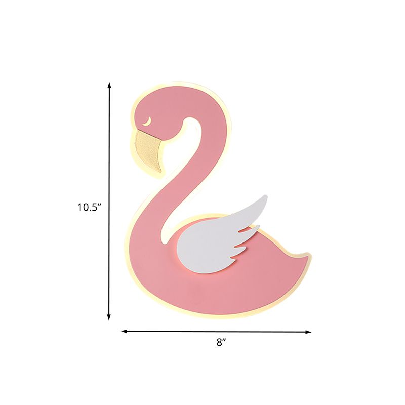 Pink Leftward/Rightward Swan Wall Lamp Cartoon Acrylic LED Flush Mount Wall Sconce for Baby Room