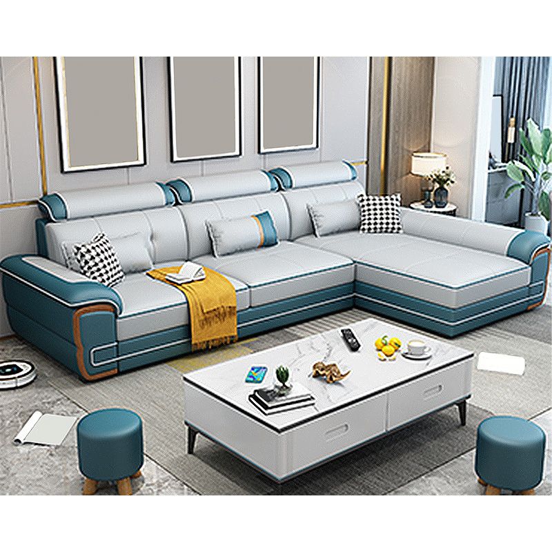 Faux Leather Pillow Top Arm Sectionals 31.5"High Cushion Back Sofa with Slipcover