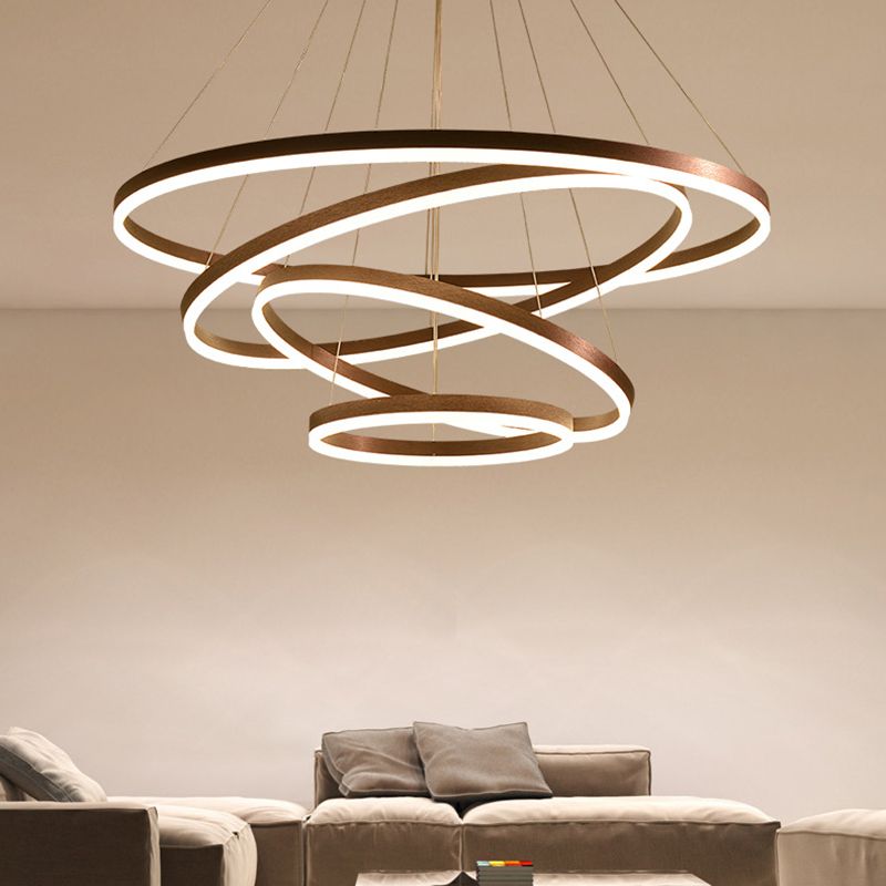 Coffee Orbicular Chandelier Light Fixture Minimalist Style LED Metal Pendant Light Fixture