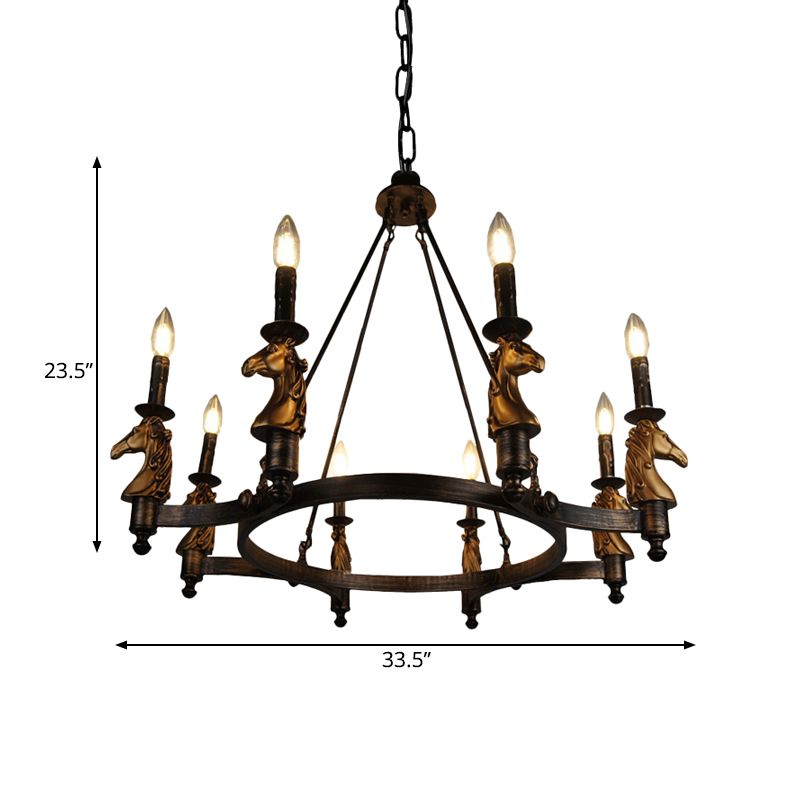 8 Lights Living Room Hanging Lighting Country Style Black Chandelier with Candle Metal