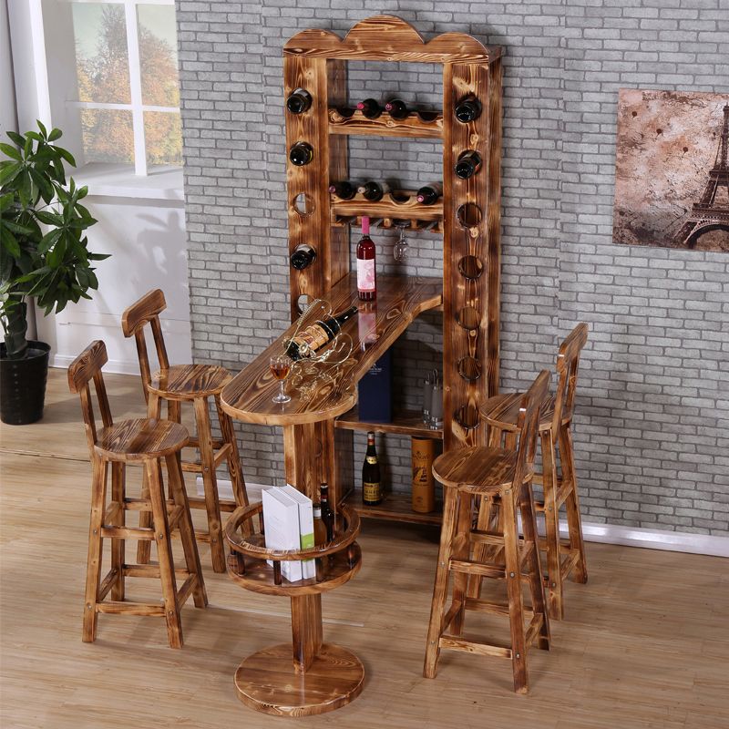 Traditional Wooden Bar Dining Table Ellipse Shape Bar Table for Kitchen