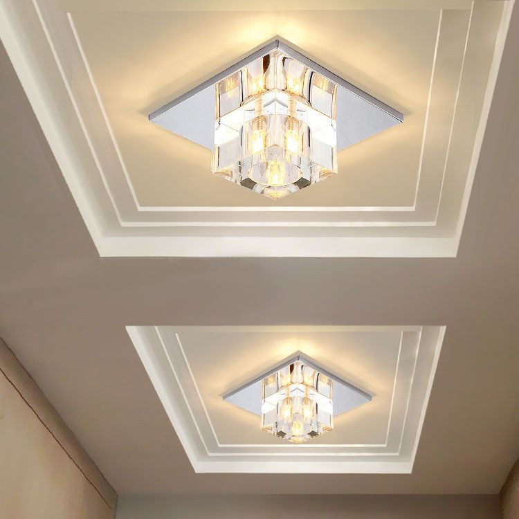 Plafonnier carré de style moderne, montage encastré en cristal avec trou de 2 à 3.5 pouces de diamètre