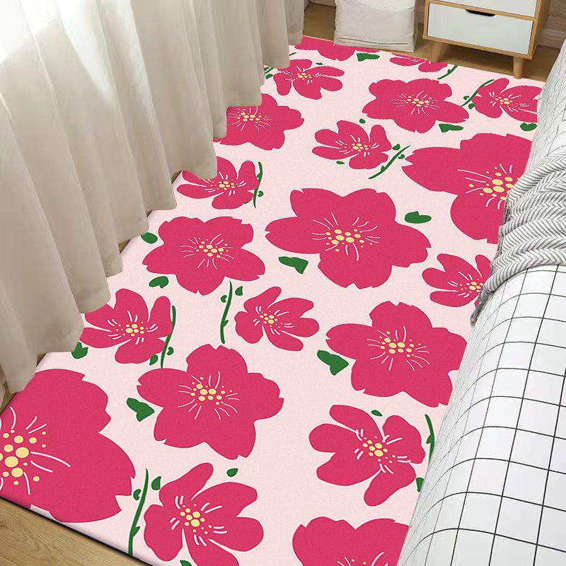 Casual Floral Pattern Rug Polyester Carpet Stain Resistant Area Rug for Adult's Bedroom