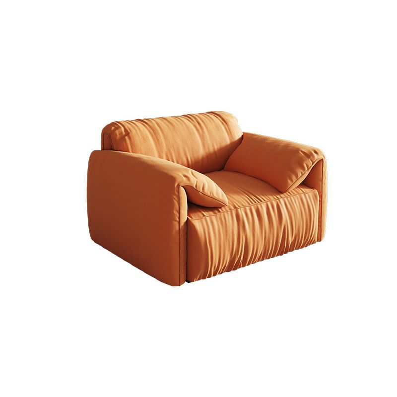 Contemporary Pillow Top Arm Settee Orange Faux Leather Sofa for Living Room