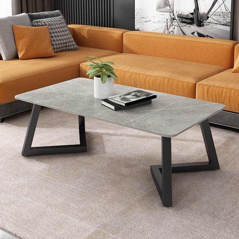 Contemporary 17.7" H Coffee Table Rectangular Stone 1 Single Cocktail Table