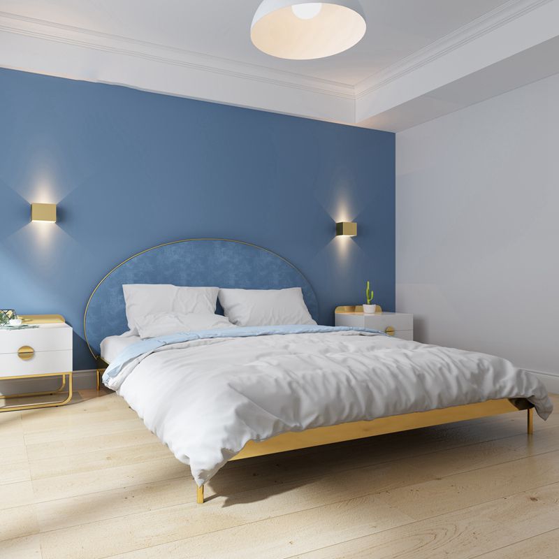 Glam Metal and Upholstered Bed Frame with Arched Upholstered Headboard