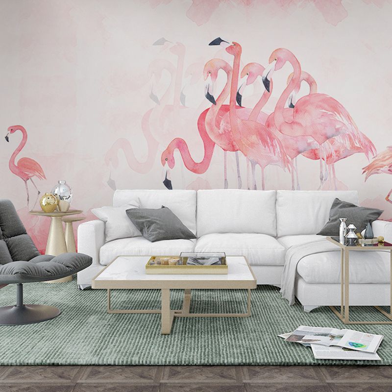 Extra Large Mural Wallpaper Nordic Novelty Flamingo Wall Art in Pastel Pink