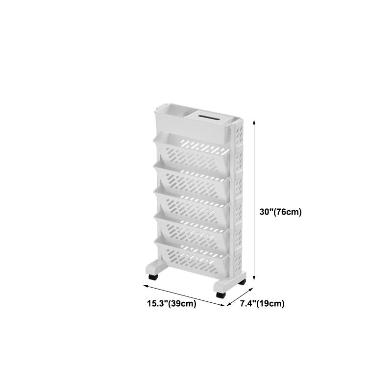 White Contemporary Standard Home Plastic Bookshelf with Wheels