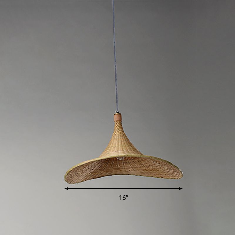 Bambú de colgante de colección de forma de sombrero contemporáneo 16 "/19.5" W 1 Lámpara colgante de interior de luz en beige