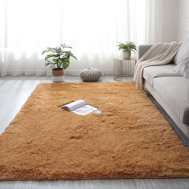 Modern Plain Carpet Living Room Rug Polyester Stain Resistant Shag Rug