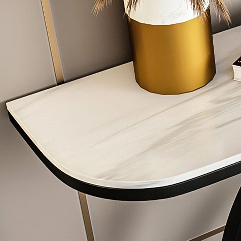 Glam Metal End Table Half Moon Stone Sofa Console Table for Hall