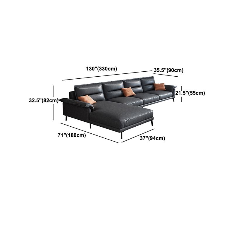 Contemporary Black 4-seat Sectional Loose Back Sectional Sofa