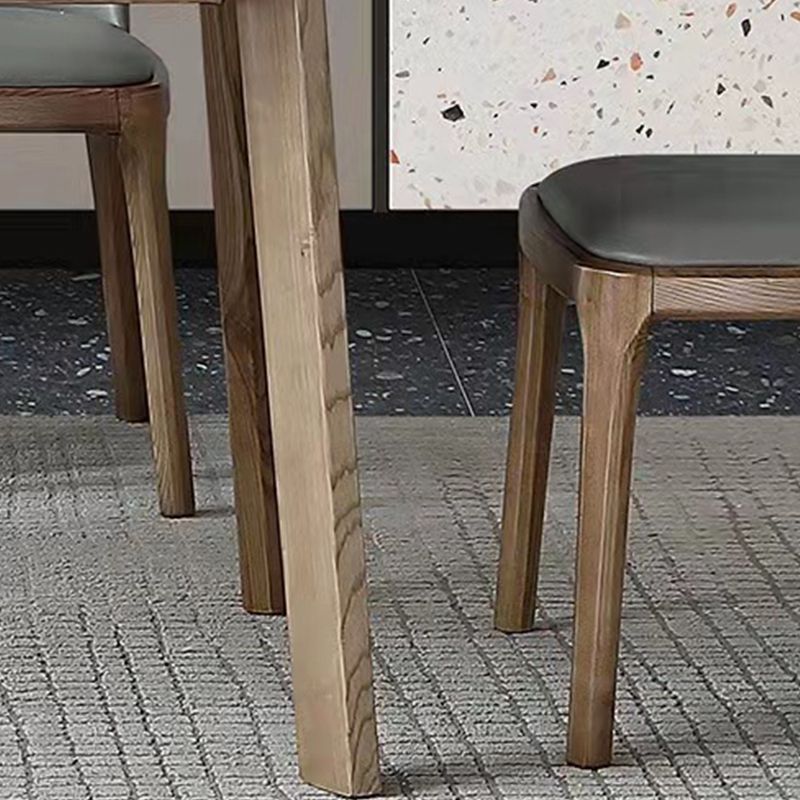 Gray Mid-Century Dining Table Stone Top Table with Wooden Base