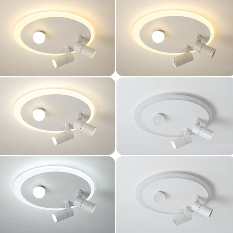 White Circular LED Semi Flush Ceiling Light in Modern Concise Style Wrought Iron Flush Mount for Living Room