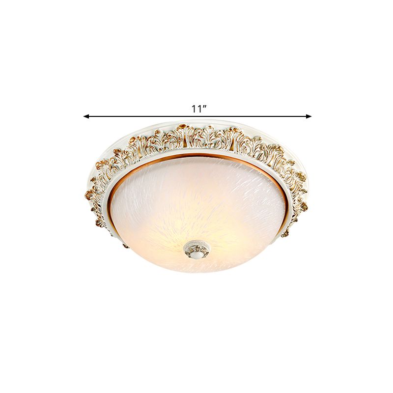 Plafonnier en forme de dôme de style rustique, 11 / 15 / 19 po, éclairage encastré à 2/3 têtes en verre opalin, blanc/laiton
