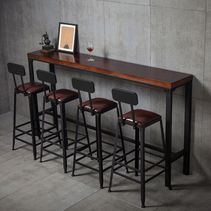 Industrial Rectangle Solid Wood Bar Table Set 1/5 Pieces Counter Table with High Stools