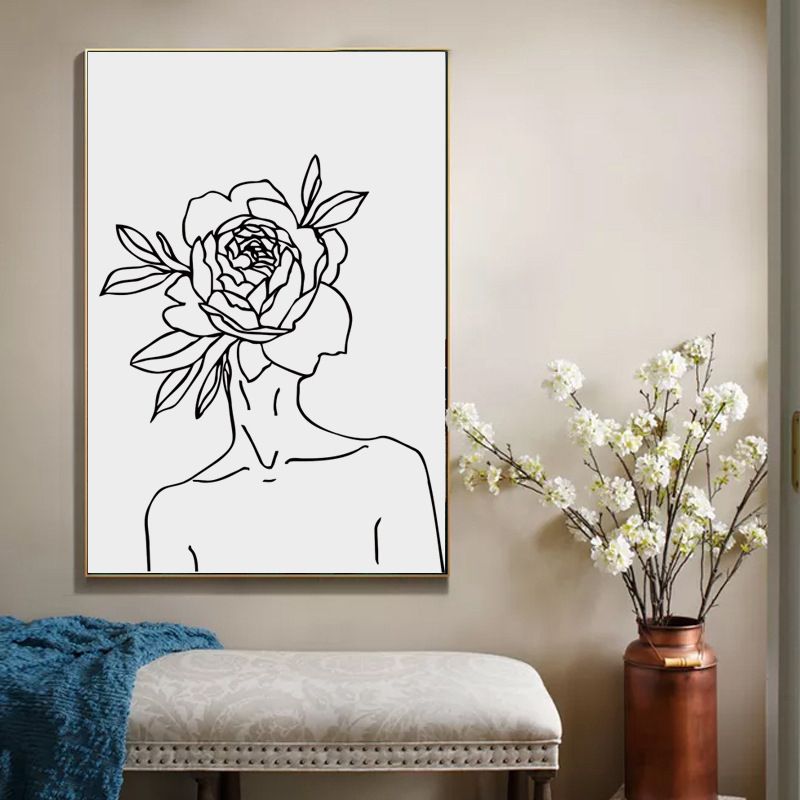 White Figure and Florentine Canvas Textured Minimalism Style Girls Bedroom Painting