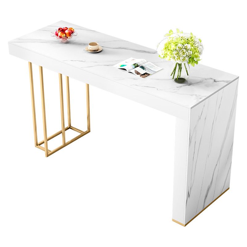 Sintered Stone Bistro Bar Table Rectangle White Bar Table with Storage