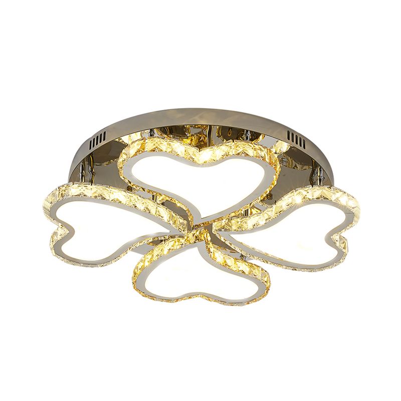 Faceted Crystal Heart-Shaped Ceiling Mount Contemporary LED Chrome Semi Flush Mount Lighting Fixture