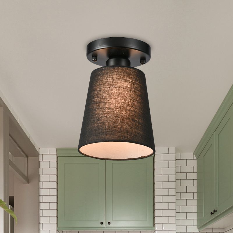 Small Horn Bedroom Semi Flush Light Fabric Single Minimalist Ceiling Mount Lamp in Black/White