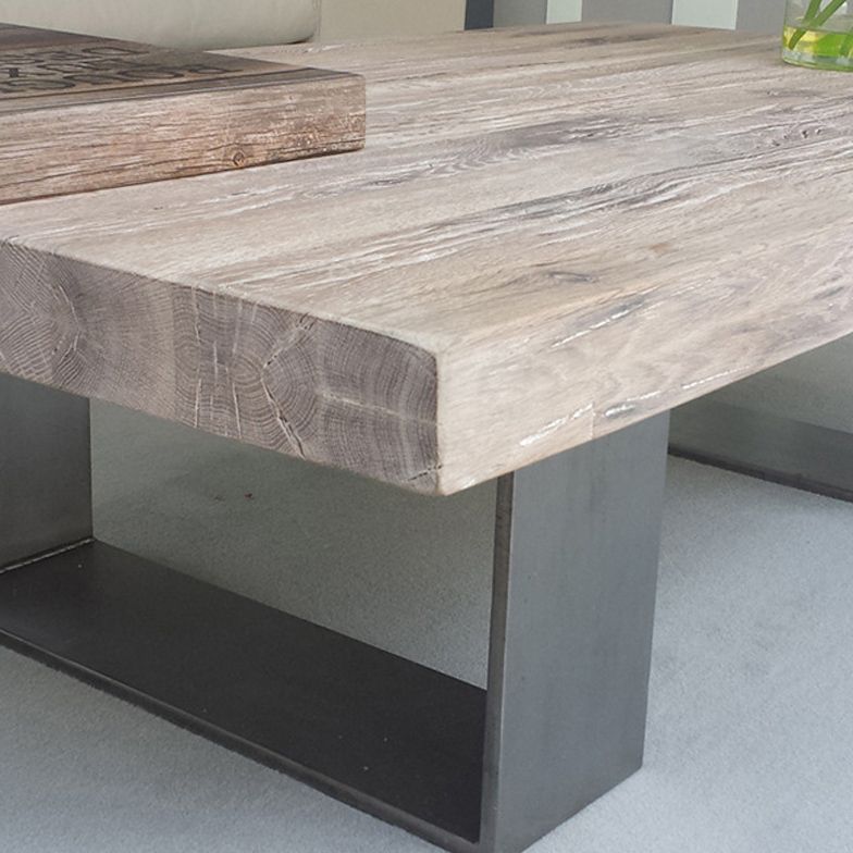 Rectangle Solid Wood Coffee Table Brown Sled Cocktail Table, 17.71" High