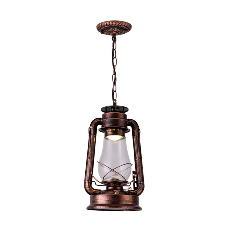 1 Bulb Hanging Light Simplicity Lantern Metallic Kerosene Lighting for Restaurant