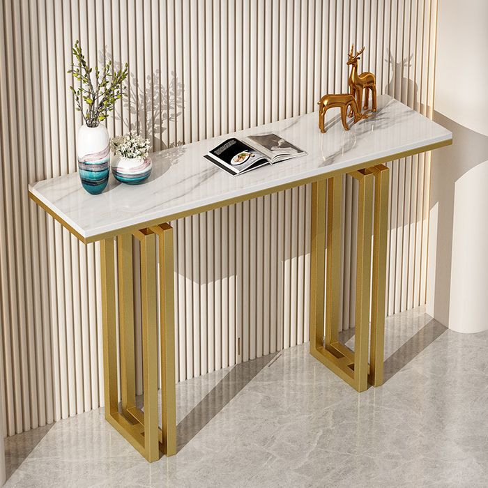 Glam Rectangle Console Accent Table Antique Finish Console Sofa Table in Stone