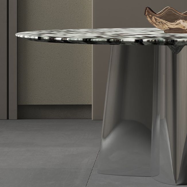Glam Round Marble Top Dining Table with Metal Pedestal Base for Home