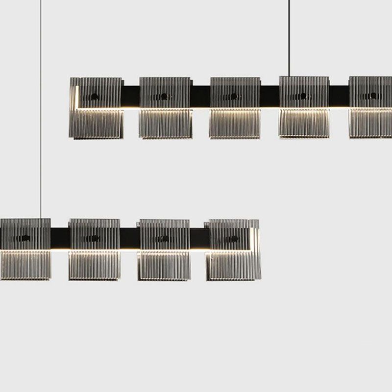 Modern Luxury LED Pendant Light Rectangular Glass Hanging Lamp for Dining Room