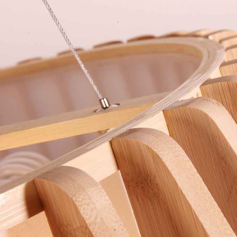 Japanese Bamboo Pendant Light Fixture 1-Light Drum Beige Hanging Ceiling Light