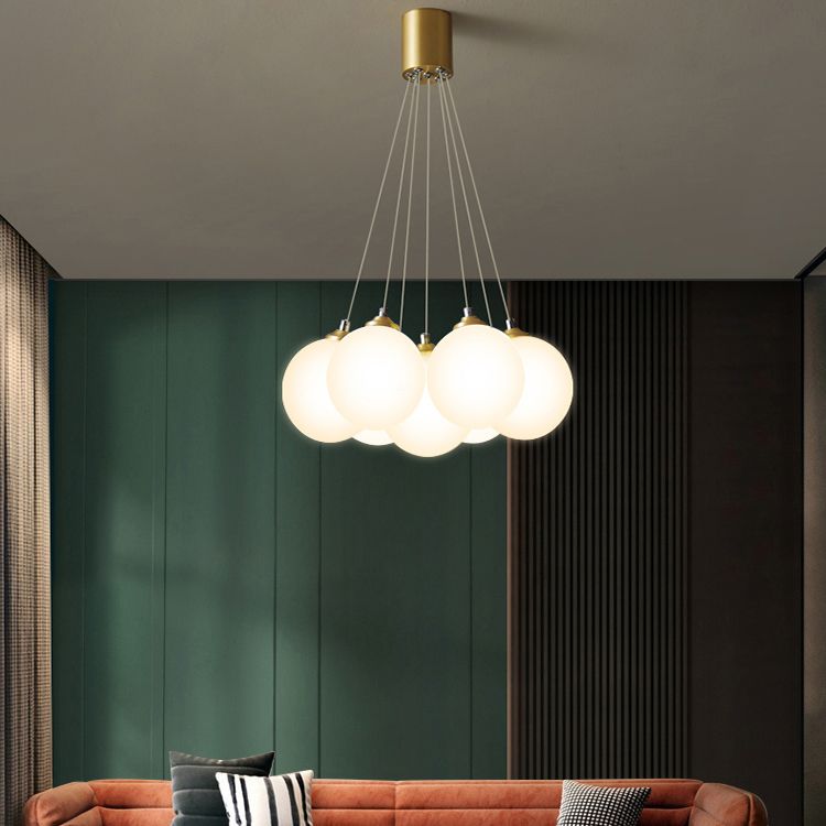 Indoor White Glass Multi Hanging Light, Minimalist Globe Shade Hanging Lamp