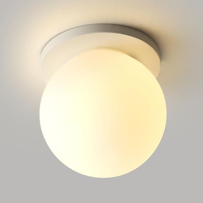 White Shaded Flush Mount Lighting Contemporary Globe Ceiling Light for Foyer