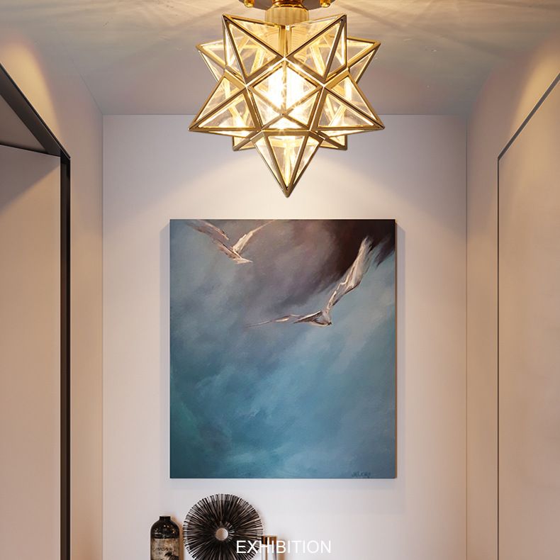 Ster semi-inbouw plafondlamp Koloniale metalen plafondmontage kroonluchter voor gang