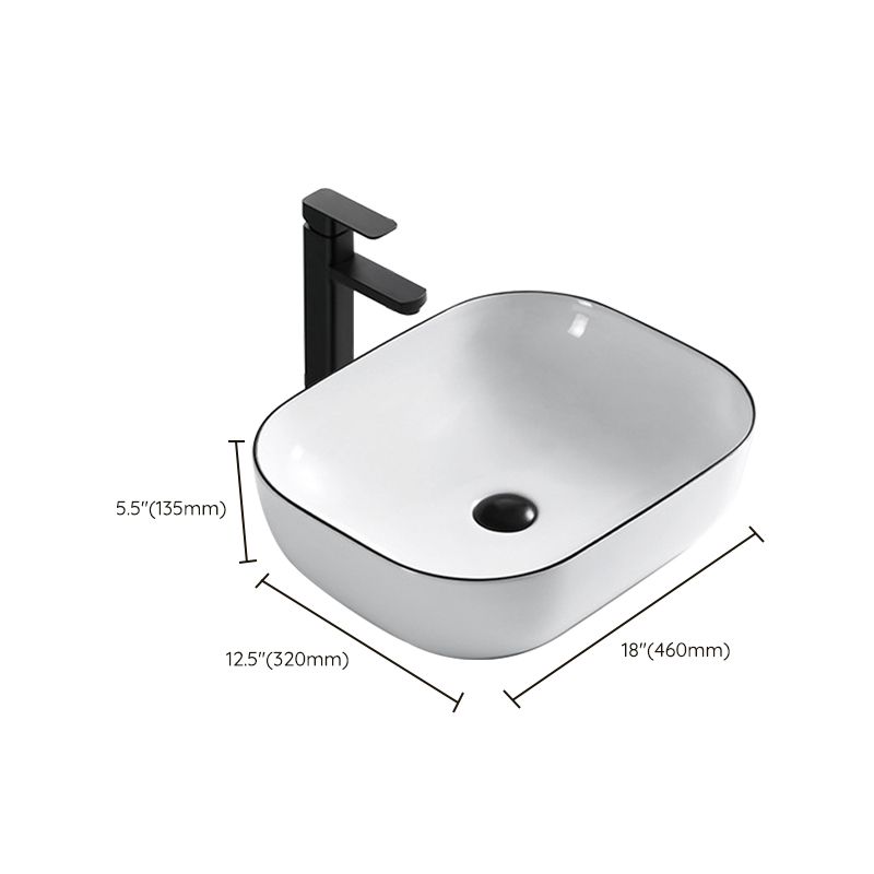 Modern Bathroom Sink Porcelain Rectangular with Overflow and Drain Assembly Basin Sink