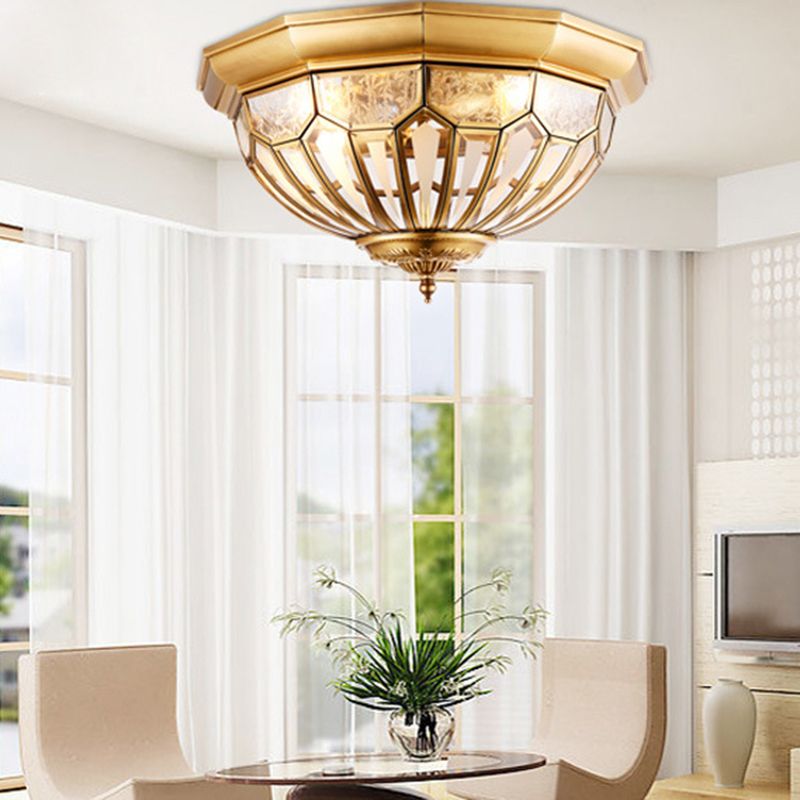 Brass Flush Ceiling Light Fixture Classic Glass Faceted Flush Mount Ceiling Fixture