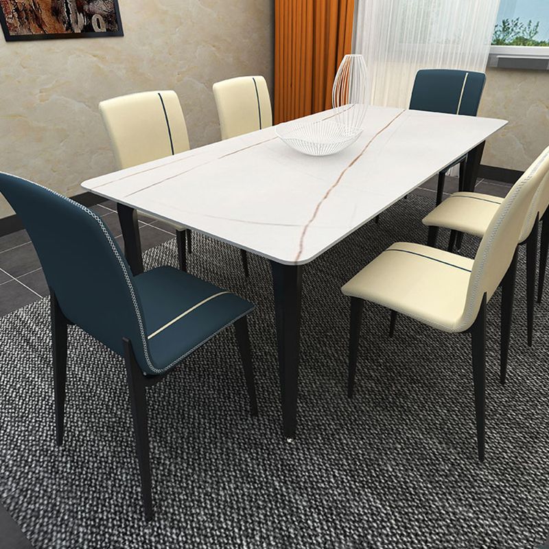Scandinavian Style Solid Back Armless Dining Chairs Leather Upholstered Dining Chairs (Set of 2)