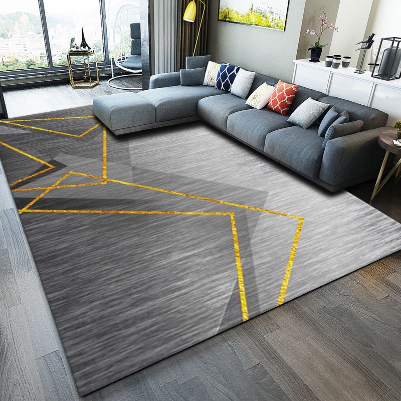 Grey Modern Carpet Geometric Print Polyester Area Carpet Anti-Slip Easy Care Rug for Home Decor