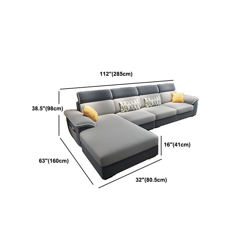 Contemporary Linen Sectional Pillow Top Arm Sectional with Storage
