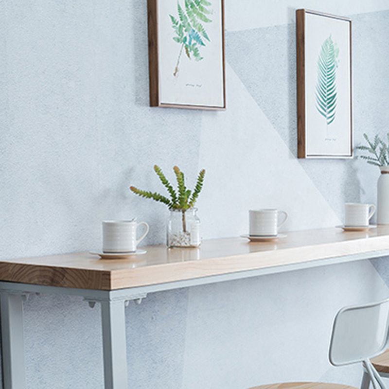 Rectangular Bar-height Table Solid Wood Top Pub Table with Metal Base