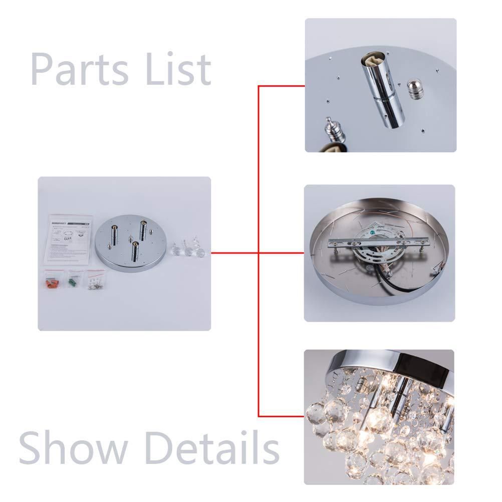 3-Lights Contemporary Style Sliver Ceiling Light with Clear Crystal Ball Flushmount Lighting Fixture for Living Room