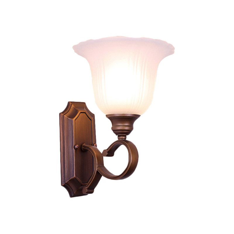 1/2-Licht-Elfenbeinglaslampe Retro Kaffeeblüten Wohnzimmer Wandmontageleuchte