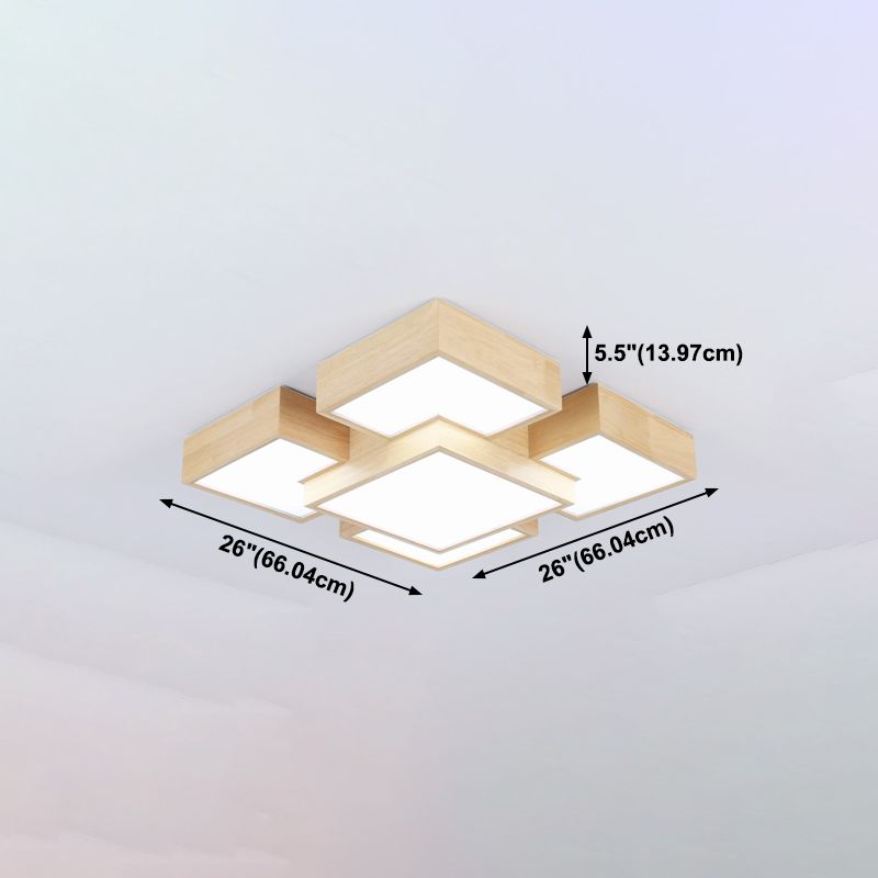 Wooden Flush Mount Ceiling Lighting Fixture Modern Multi-head LED Ceiling Light