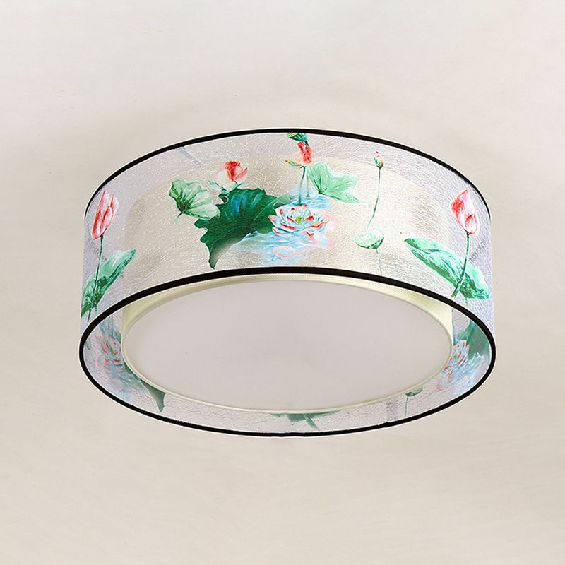 Lampe de plafond d'ombre de tissu de lumière affleurante de Style asiatique pour la salle à manger de salon