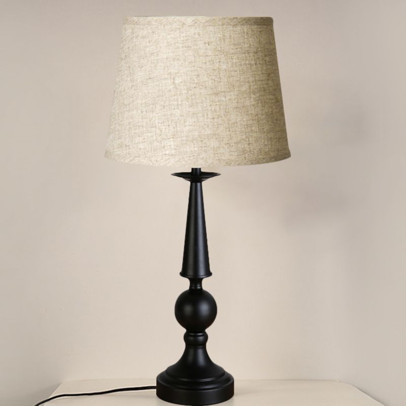 Single Light Barrel Nightstand Lamp Retro Style Black Fabric Shade Task Lighting